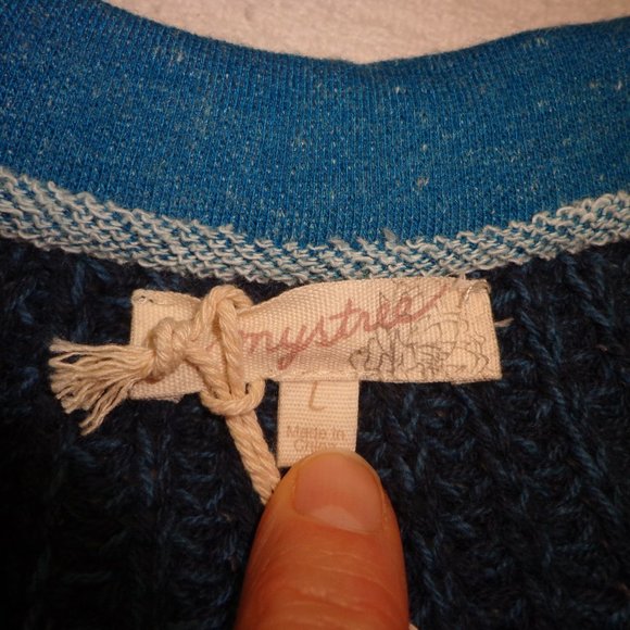 NWT Mystree Knit Tunic L V-Neck Faux Collar Long Sleeves Blue Side Slits - Picture 3 of 15